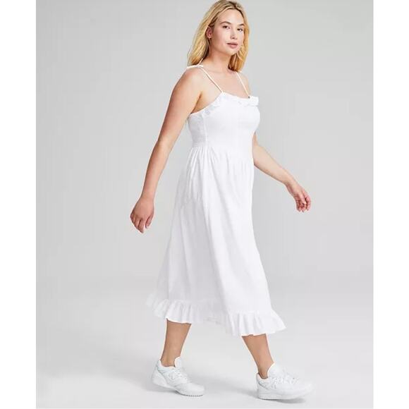 And Now This Size S Cotton Swiss Dot Corset Ruffled Sleeveless Midi Dress White - Picture 3 of 14